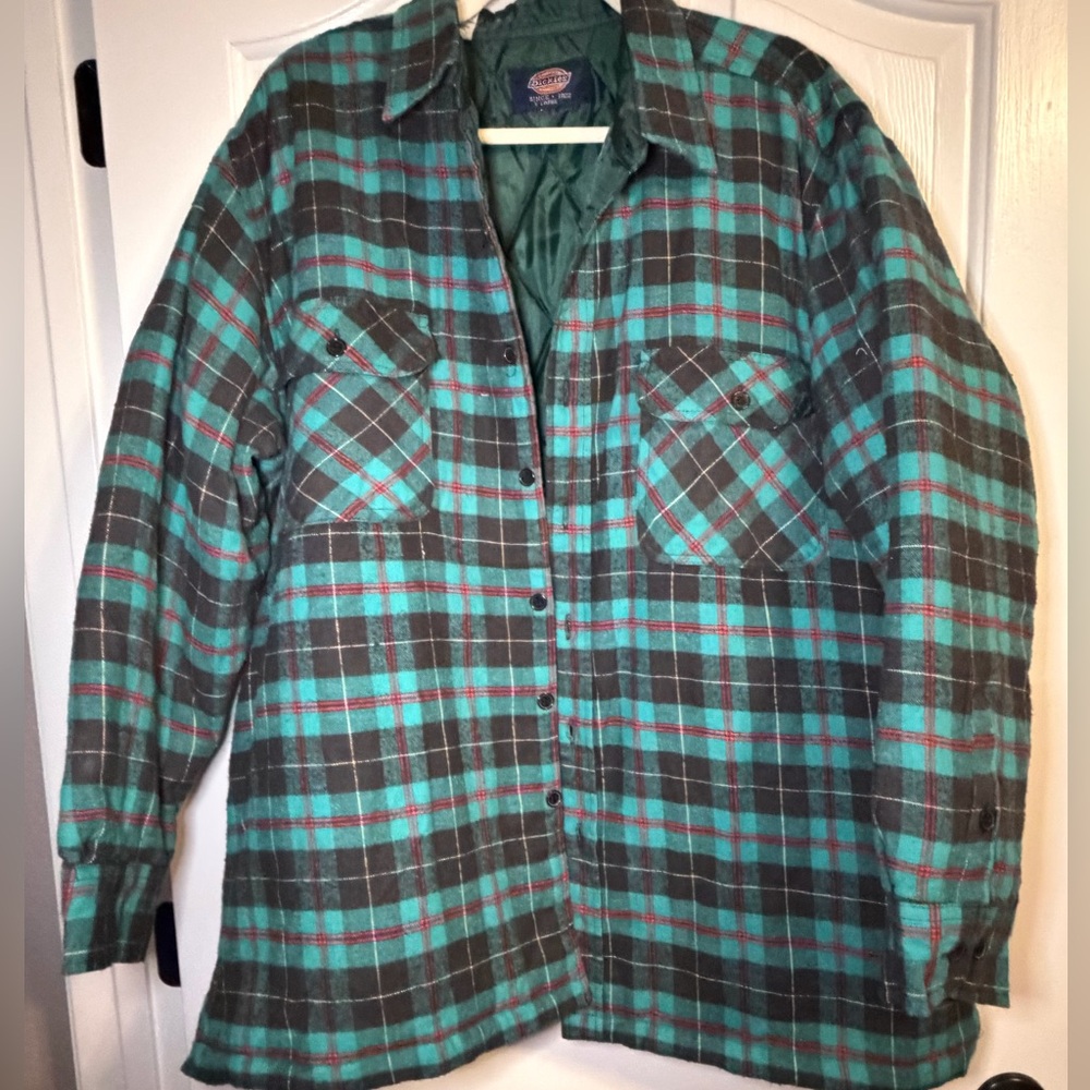 Dickies Teal and Black Plaid Lightweight Shirt Jacket